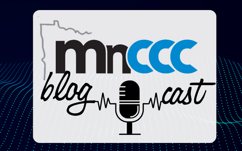 MnCCC Blogcast Logo on a blue soundwave background